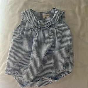 Striped Sailor Collar Baby Romper - Blue & White